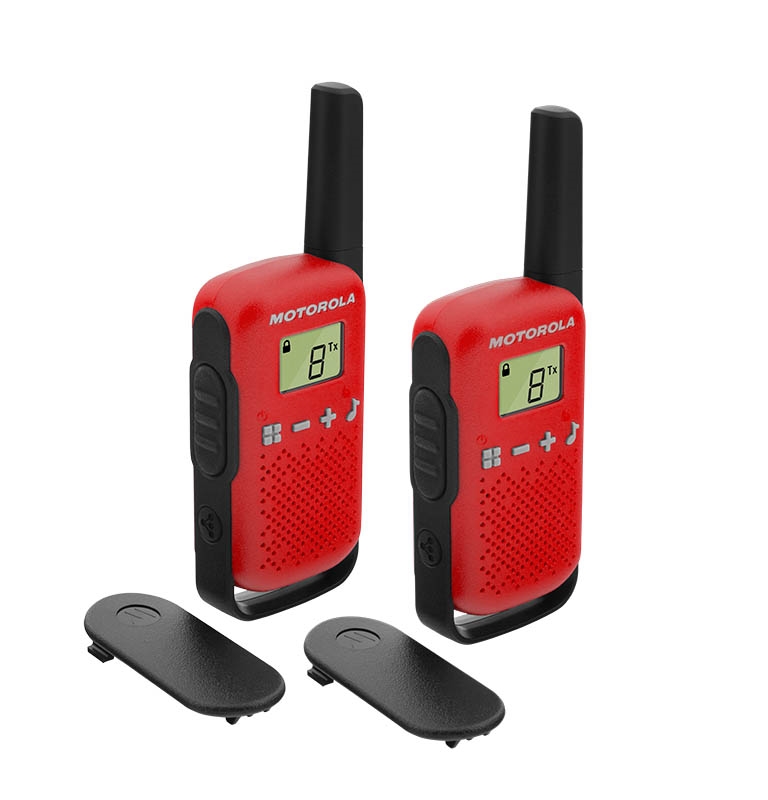Motorola Solutions, Portable FRS, T210TP, Talkabout, Two-Way Radios,  Rechargeable, 22 Channel, 20 Mile, Black W/Red, 3 Pack